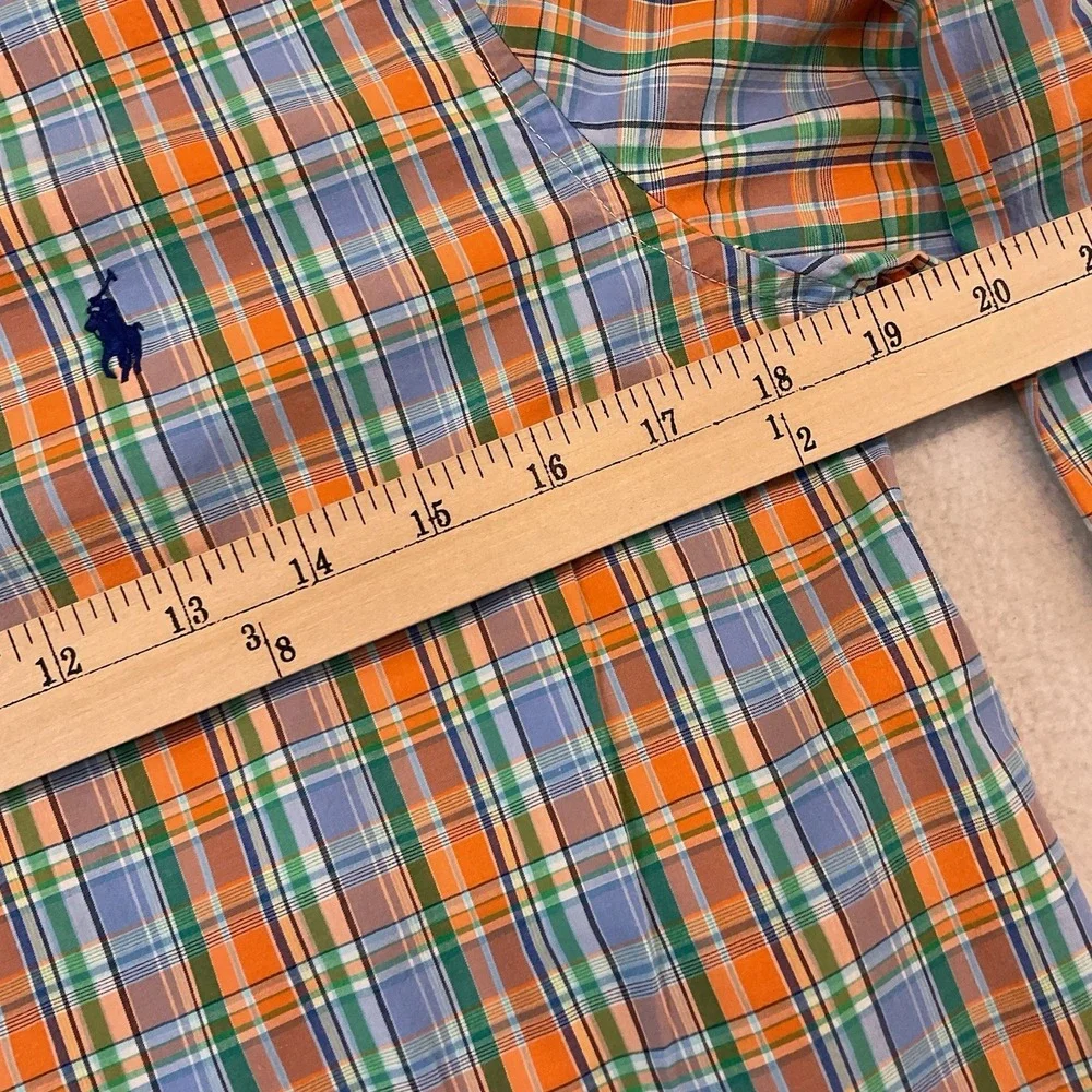 Ralph Lauren Plaid Shirt Boys XL (18-20) Blue‎ Orange Long Sleeve Button Up Down